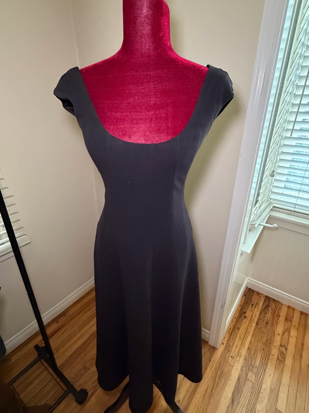 STAUD Black Scoop-Neck Midi Dress